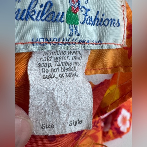 Vintage 70s Hukilau Paradise Hibiscus Floral Red Orange Ruffle Hawaiian Dress - Picture 7 of 10